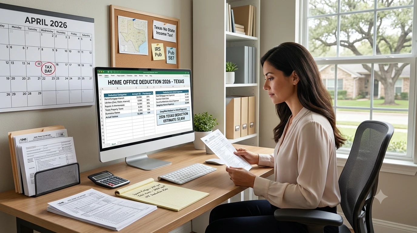 Self-employed professional working at a dedicated home office desk